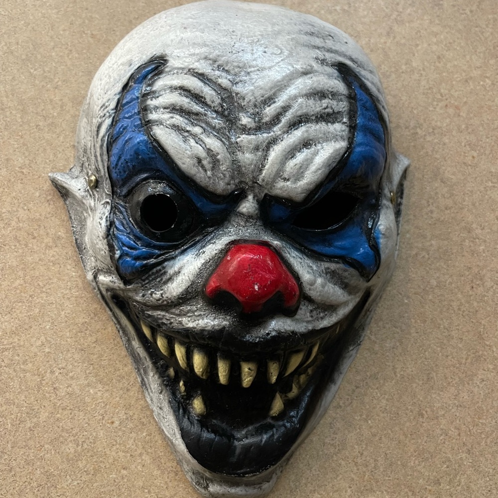 Creepy Clown Mask with Red Nose and Blue Accents